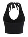Schwarz 1950er Punk Halter Strassstein Schädel Taste Crop Top