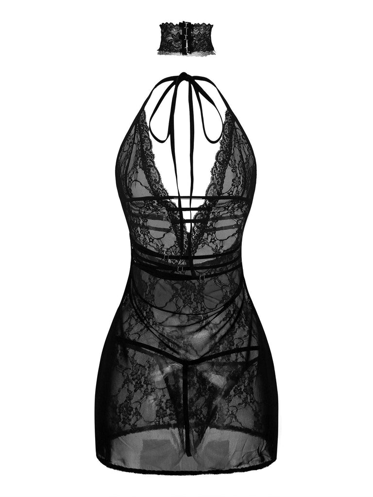 1980er V-Ausschnitt Rückenfrei Sexy Spitze Träger Nachthemd