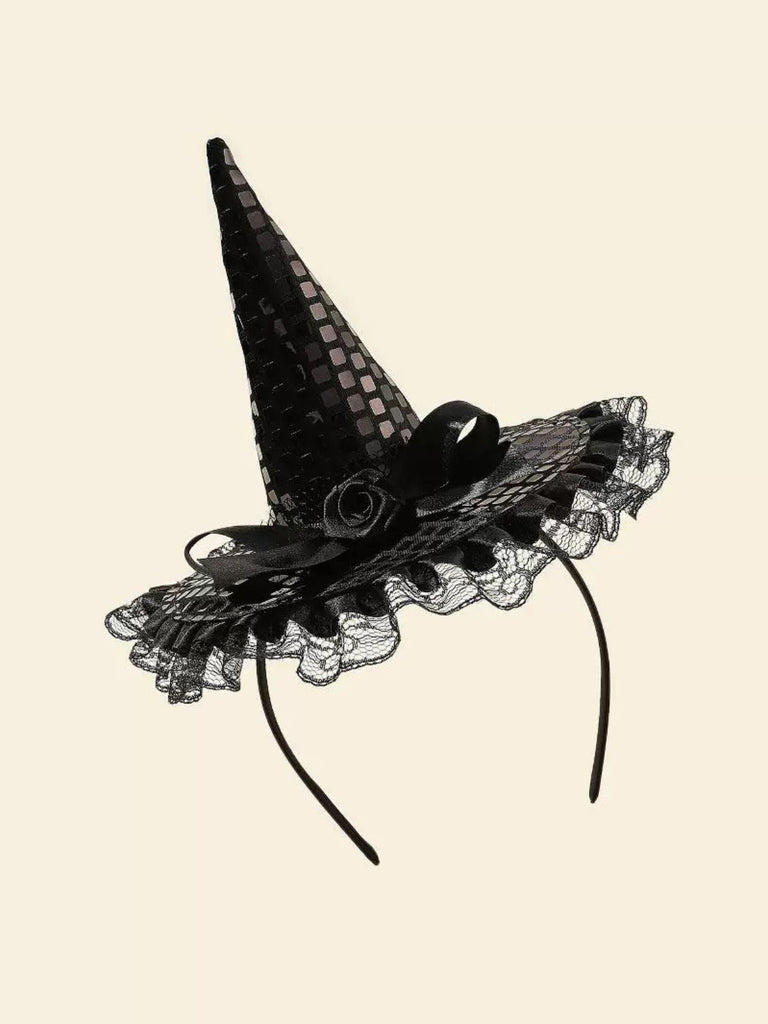Schwarz Gothic Spitze Rose Zaubererhut Stirnband