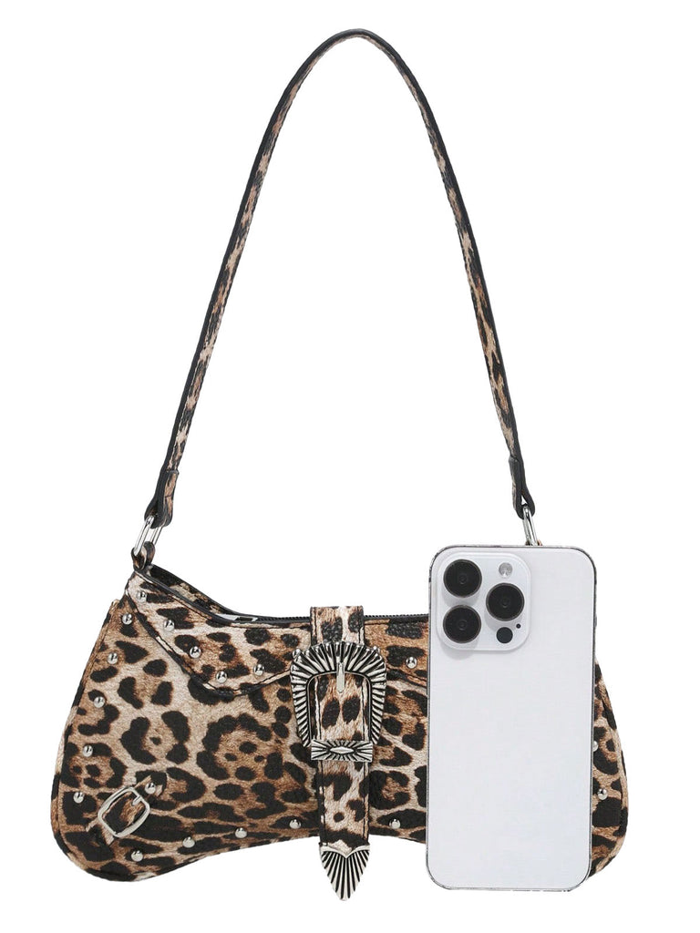 Vintage Leopard Nieten Schultertasche