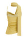 Gelb 1970er Schal Hals Gerüschtes Cowl Top