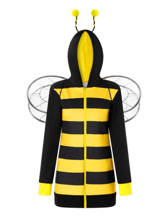 Gelb 1960er Streifen Biene Cosplay Hooded Kleid