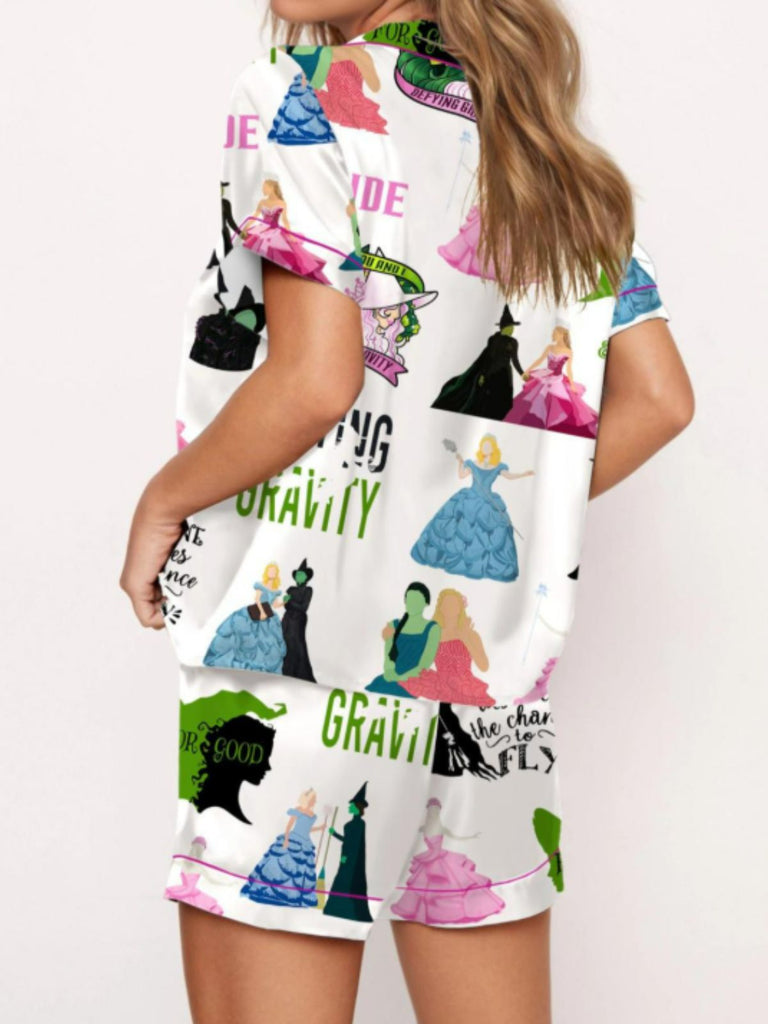2PCS 1940er Hexe Cartoon-Druck Taste Pyjama Set