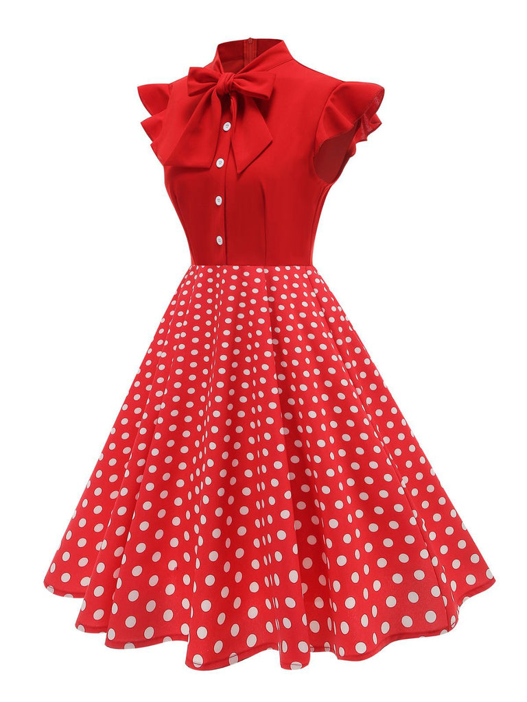 1950er Polka Punkte Bogen Swing Kleid