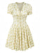 Gelb 1960er Blumen Puffärmel V-Ausschnitt Kleid