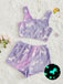2PCS 1970er Glühend Bunt Drucken Flanell Pajama Set