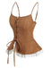 Braun 1950er Schnürung Wildleder Spitze Korsett Top