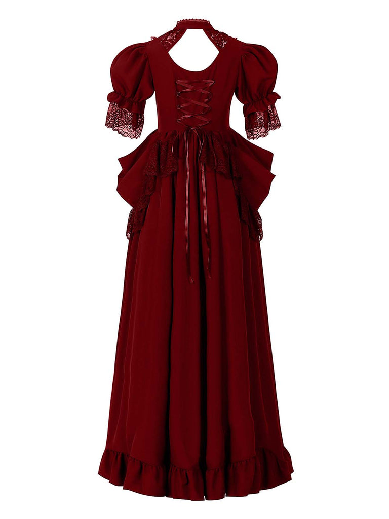 1930er Viktorianisch Gothic Puffärmel Spitze Kleid