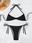1960er Solide Gerafft Halter Schnürung Bikini Set