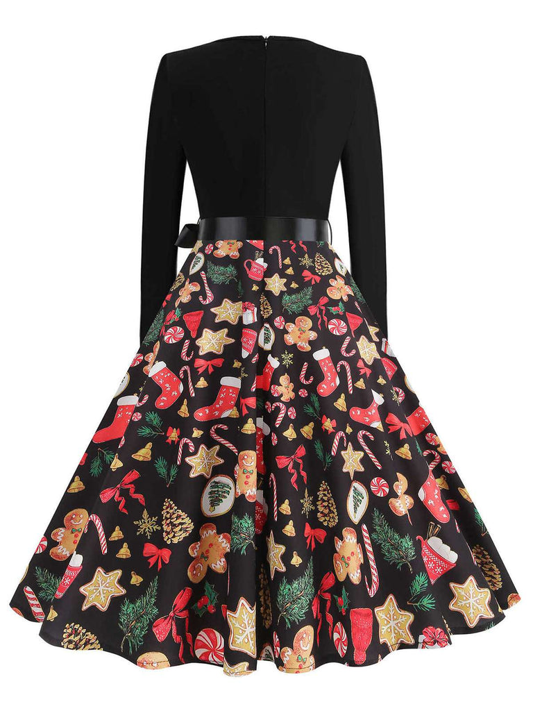 Schwarz 1950er Weihnachten Lebkuchen & Zuckerstange Kleid
