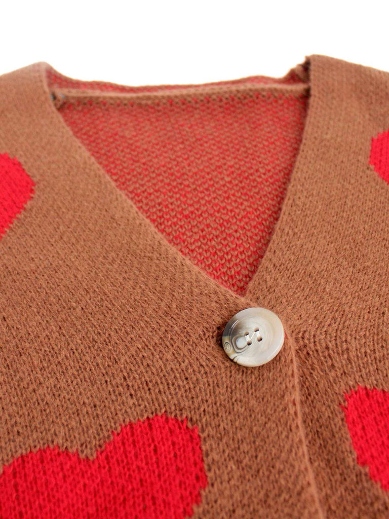 1950er Valentinstag Herz Drucken Stricken Strickjacke