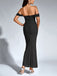 1930er Solide Schulterfrei Bodycon Maxi Kleid