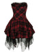 Rot 1970er Spinnennetz Netz Tartan Trägerlos Kleid