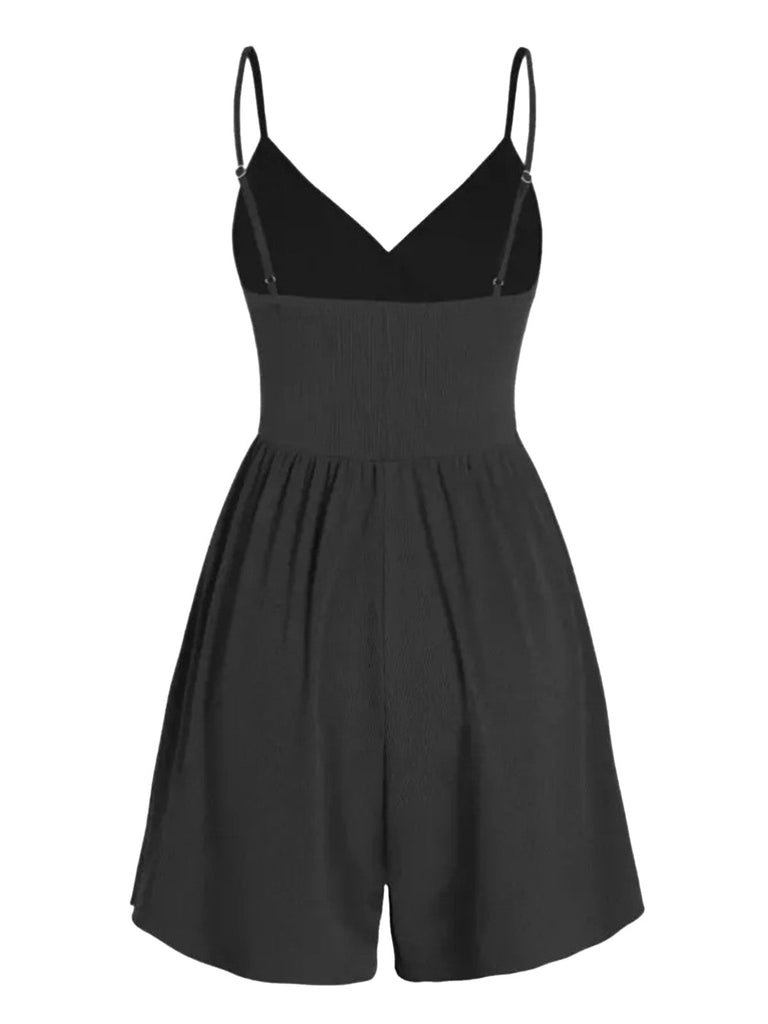 1980er Solide Spaghetti Träger V-Ausschnitt Romper