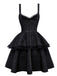 Schwarz 1950er Gothic Spitzen Bogen Tie Schnürung Kleid