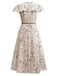 1940er Irregulär Punkte V-Ausschnitt Rüschen Kleid