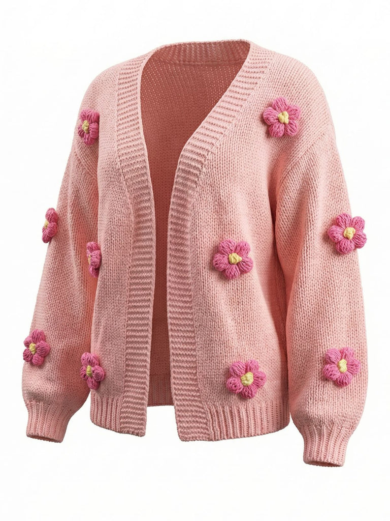 1930er 3D Gänseblümchen Langarm Strick Strickjacke