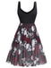 Schwarz 1950er Halloween Träger Schädel Rose Kleid