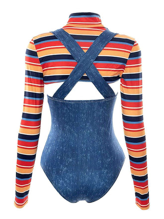 1970er Halloween Streifen Kostüm Bodysuit