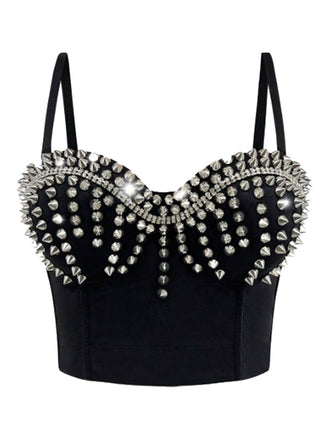 1980er Satin Punk Rock Metallischen Nieten Korsett