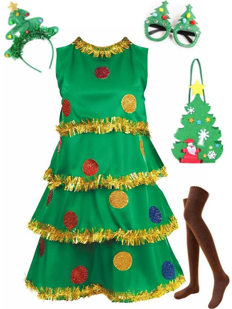 Grün 1960er Weihnachtsbaum Stufen Kleid Set