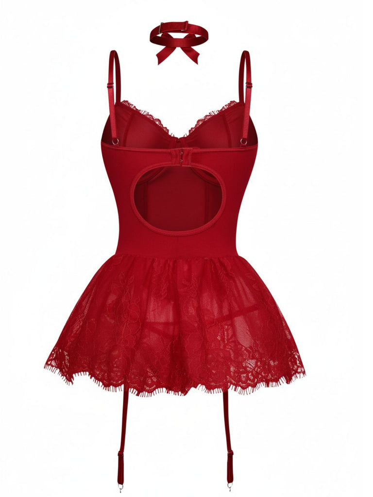 1960er Spitze Besetzt Korsett Bodysuit Set