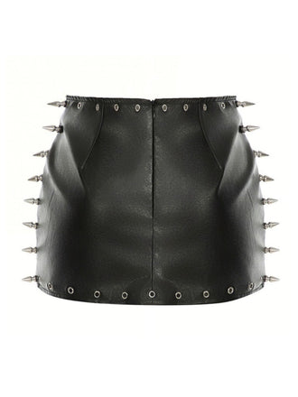 Schwarz 1970er Gothic Punk Spike Leder Mini Rock
