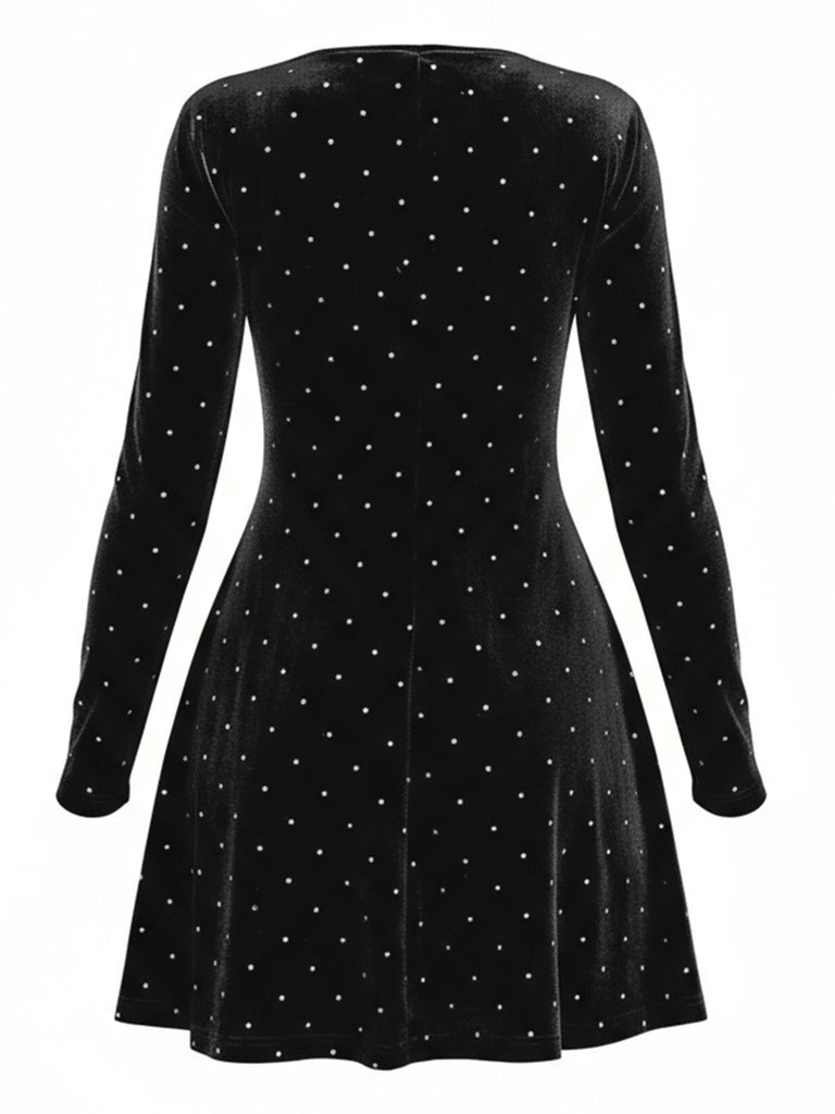 1980er Samt Strassstein Tailliert Party Kleid