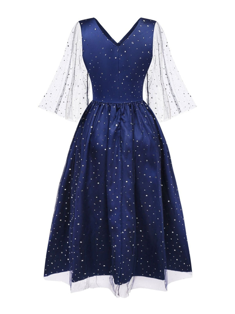 Blau 1970er Halloween Sternenklar Hexe Tüll Kostüm Kleid