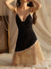 Schwarz 1970er Spitze Spaghetti Träger Slip Nachthemd