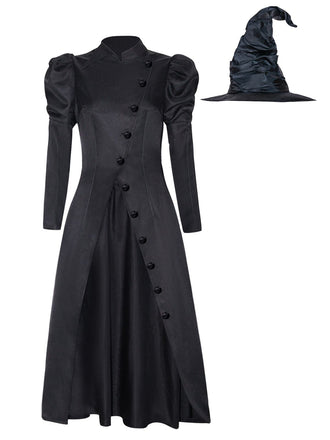 2PCS Schwarz 1940er Gothic Wicked-Inspiriert Elphaba Hexenkostüm mit Hut