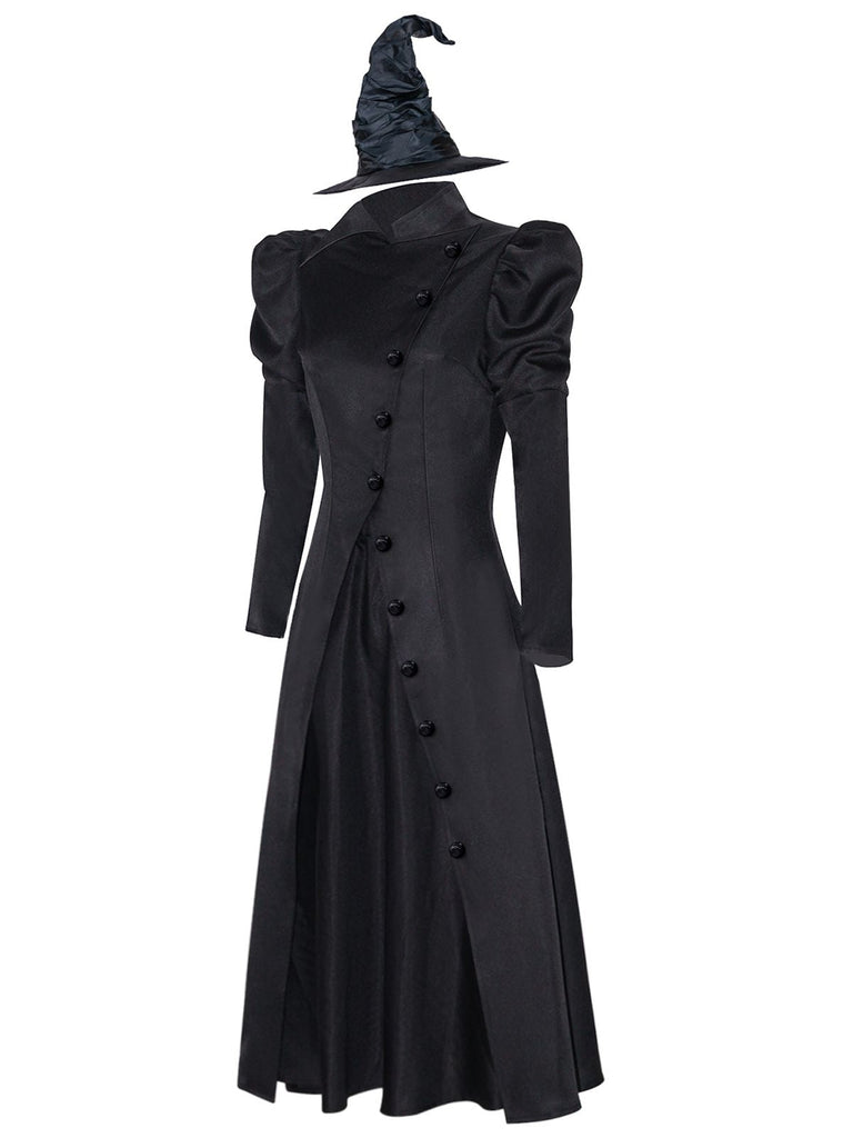 2PCS Schwarz 1940er Gothic Wicked-Inspiriert Elphaba Hexenkostüm mit Hut