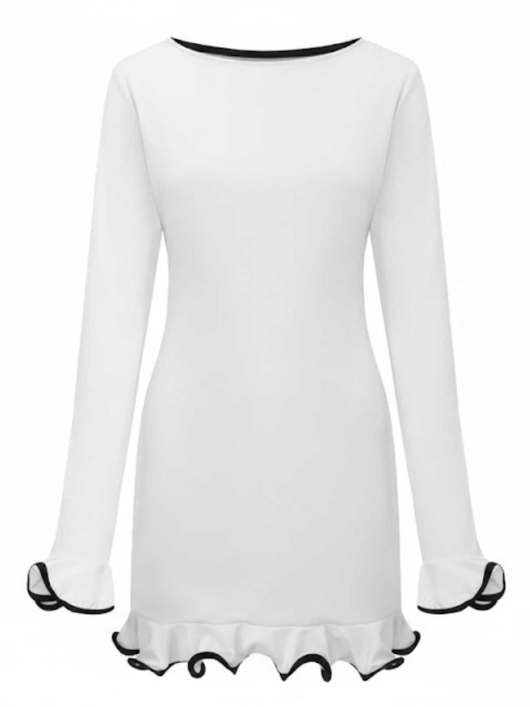 1960er Rüschen Saum Langarm Kleid