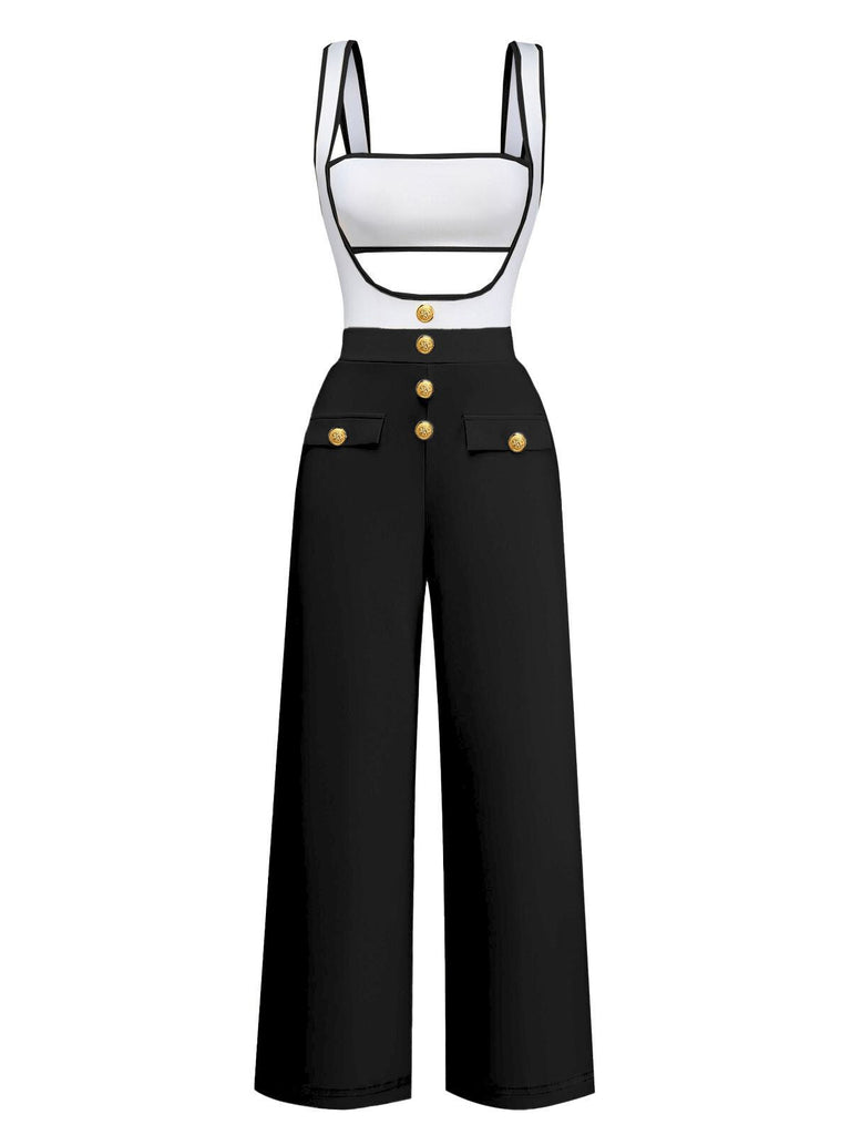 1950er Trägerlos Cut-Out Patchwork Jumpsuit Set