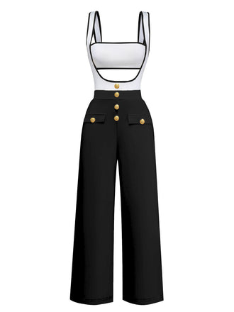 1950er Trägerlos Cut-Out Patchwork Jumpsuit Set