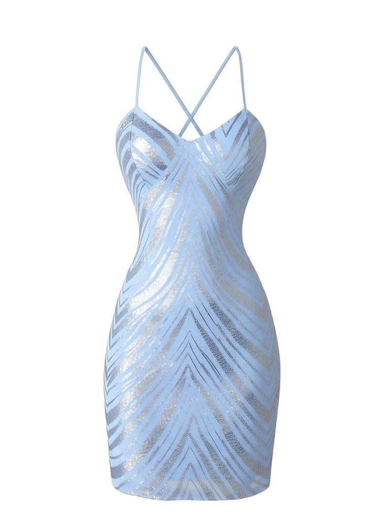 1920er Pailletten Zickzack Rückenfrei Party Kleid