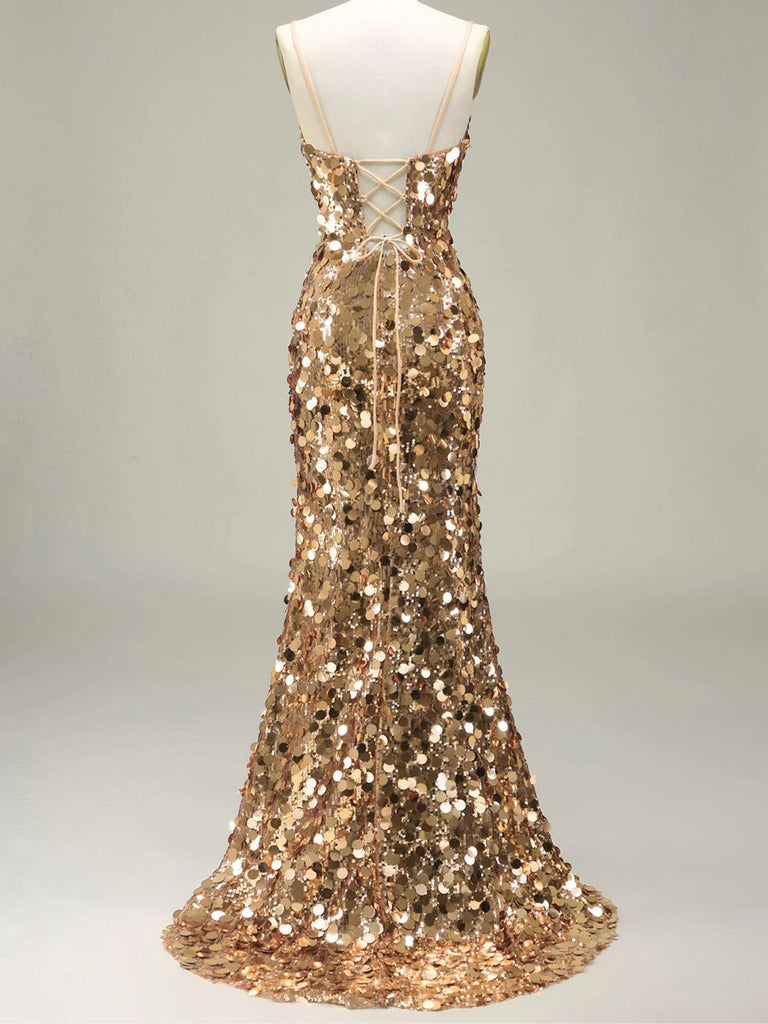 [Vorverkauf] Gold 1930er Slip Pailletten Abend Kleid