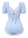 Blue 1940er Kleine Blumen Rüschen Badeanzug
