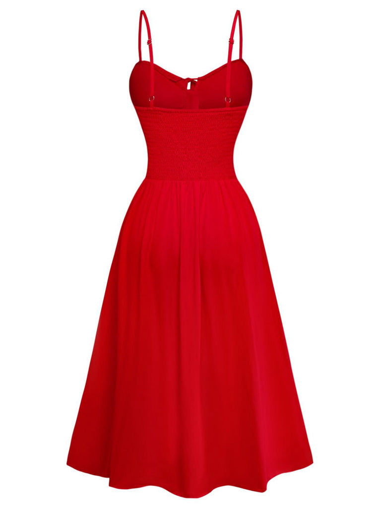 1950er Ärmellos Rückenfrei Gesmokt Taille Slip Kleid