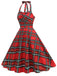 Rot 1950er Halter Weihnachten Plaids Ärmellos Kleid
