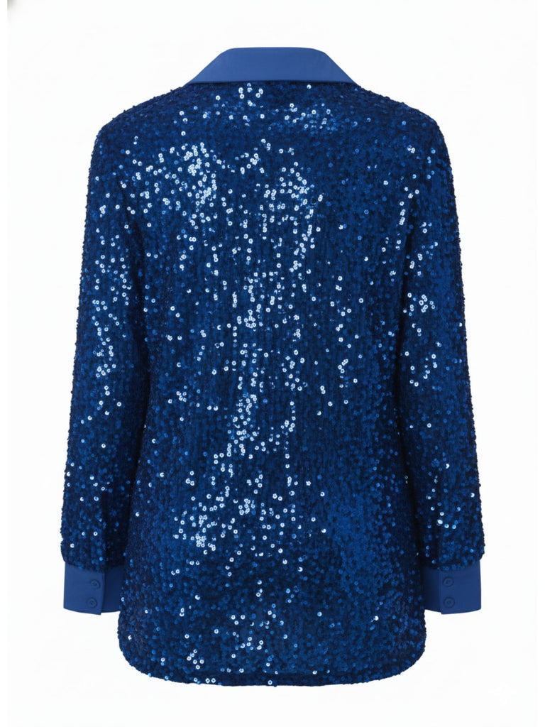 1940er Solide Samt Pailletten Revers Bluse