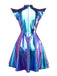 1980er Metallisch Futuristisch Party Mini Kleid