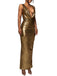 1970er Metallic Cowl Tief-V-Ausschnitt Bodycon Kleid