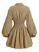 Beige 1960er Puffärmel Elastisch Geschnürt Taille Kleid