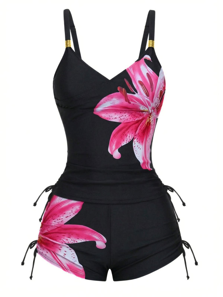 1950er Blumen Schnürung Tankini Set