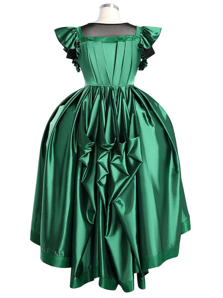 Grün 1950er Wednesday Addams Inspiriert Satin Kostüm Set