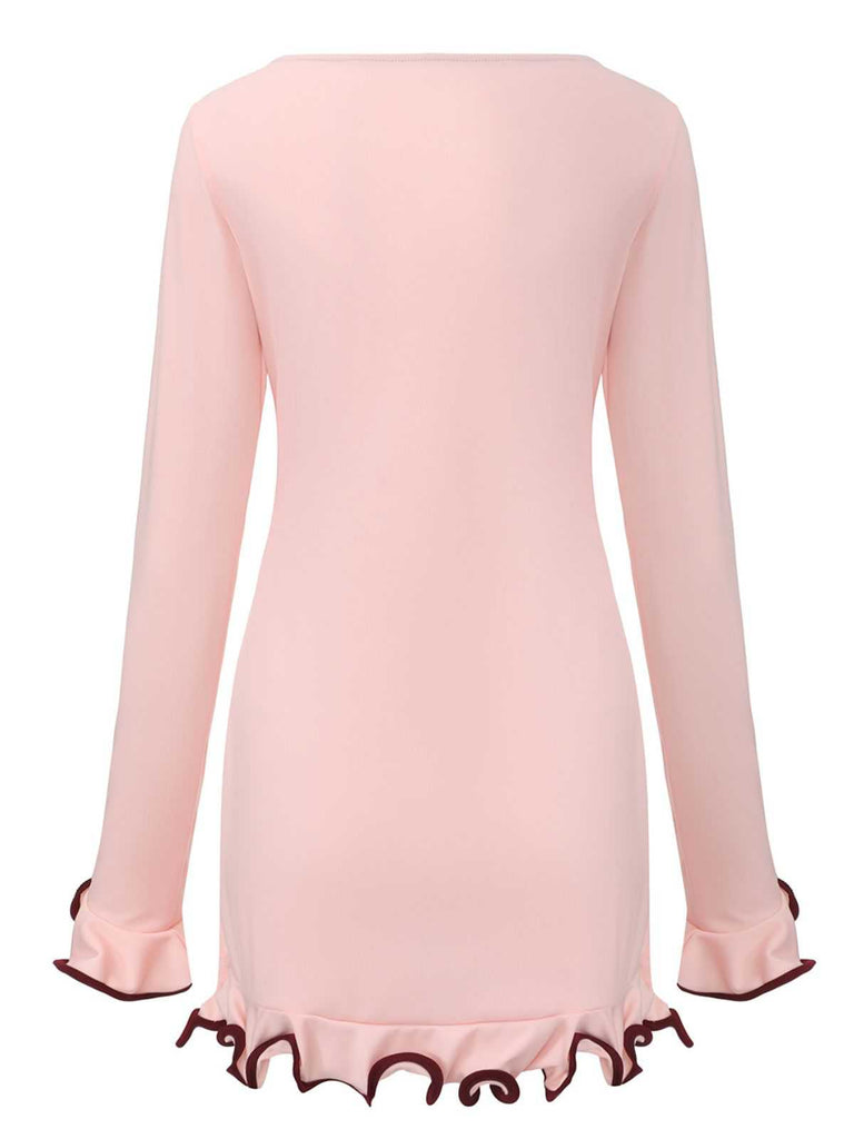 1960er Rüschen Saum Langarm Kleid