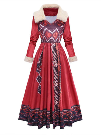 Rot 1970er Abnehmbar Pelz Kragen Boho Kleid