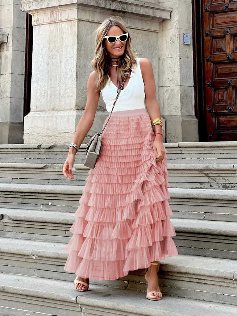 1940er Stufen Netz Rüschen A-Linie Solide Rock