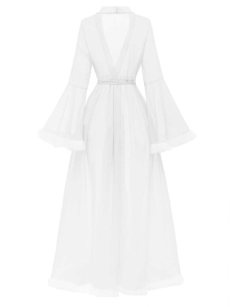 Sekt 1950er Durchsichtig Ausgestellt Ärmel Gürtel Lang Robe